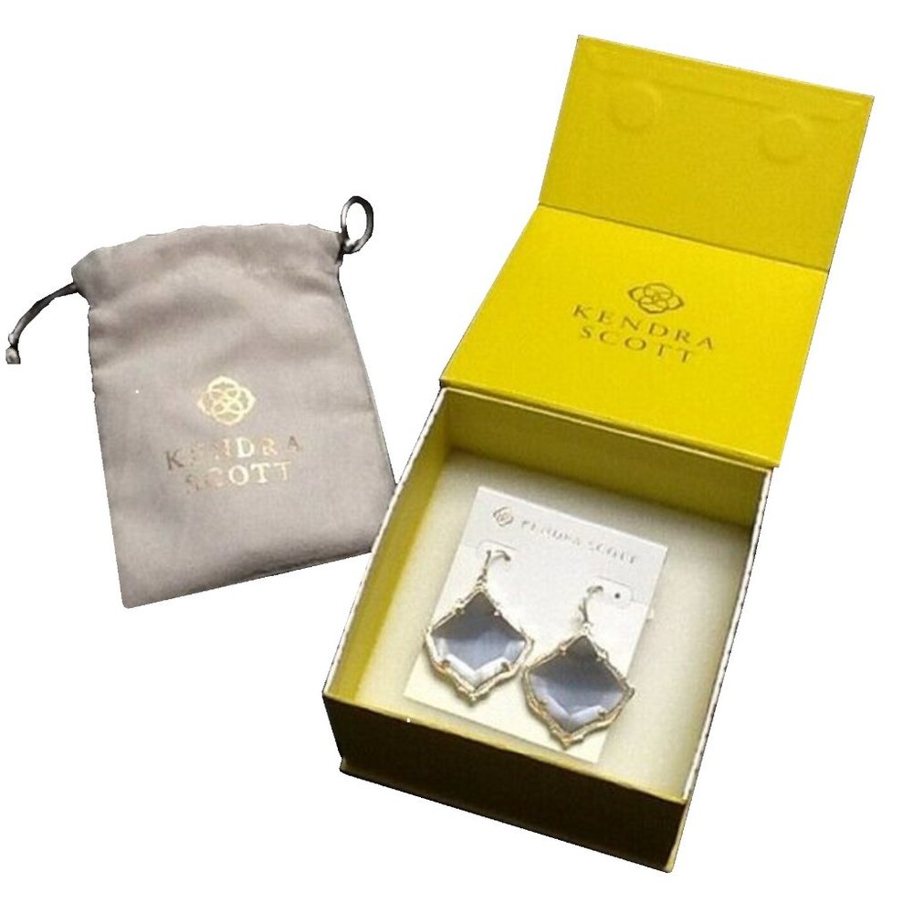 new in box Kendra Scott Cat's Eye Faceted Glass and Goldtone Dangle Earrings